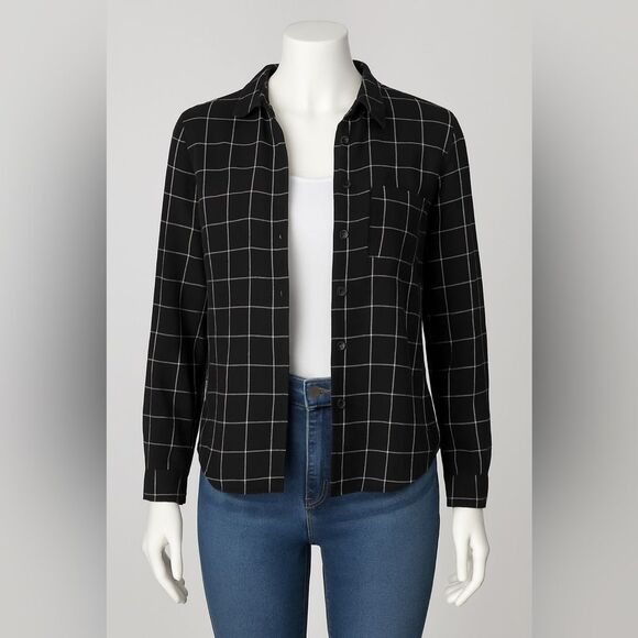 Abercrombie & Fitch Boyfriend Shirt Size M Black Grid | Send Me an Offer - Picture 1 of 4